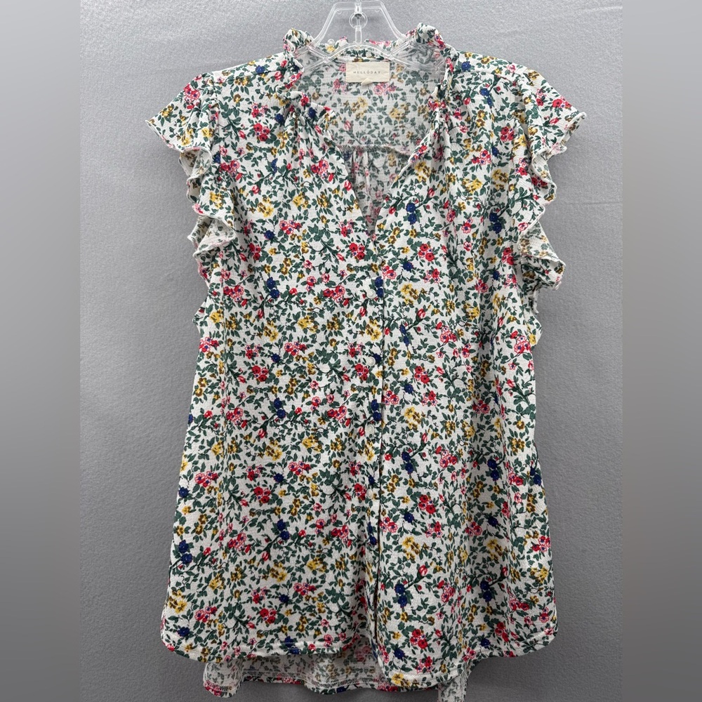 Anthropologie Melloday Knit Floral Print Button up Blouse Size L Romantic